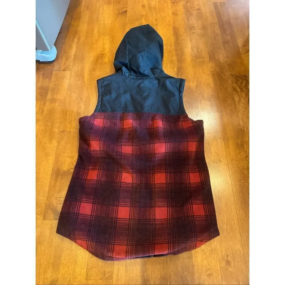 Men’s Columbia Hooded Fleece-Lined Plaid Vest – Size Large